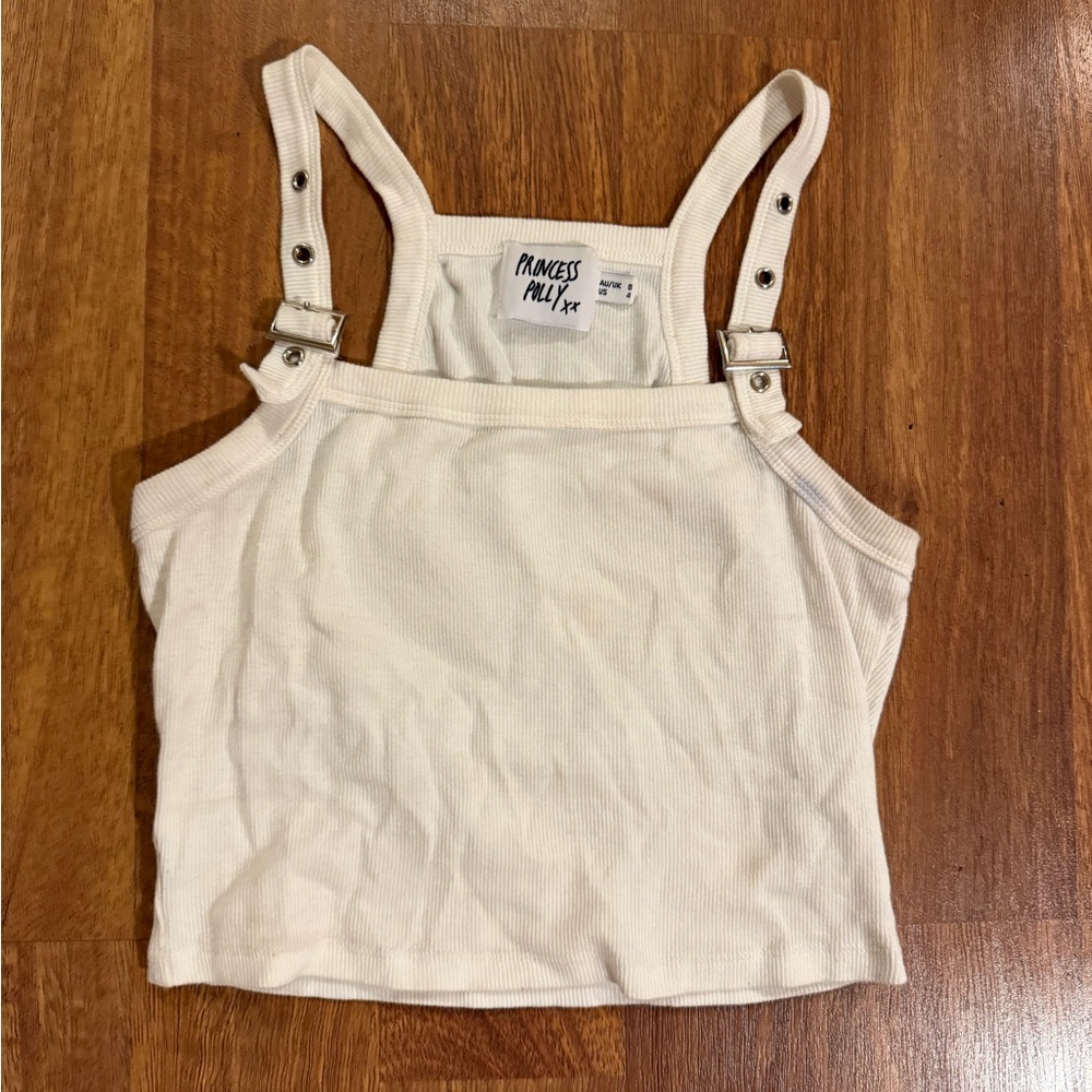 Princess Polly Button Strap Tank White